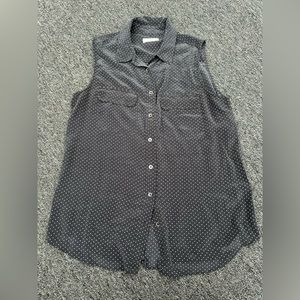 100% Silk Equipment sleeveless blouse, black with white polka dots